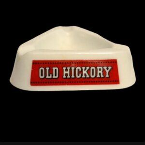 Vintage White Ceramic Ashtray Old Hickory Bourbon Made By Opalex France